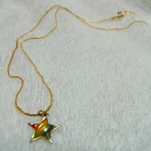 Vintage Rainbow Star with Gold Plated Back on Gold Chain Necklace